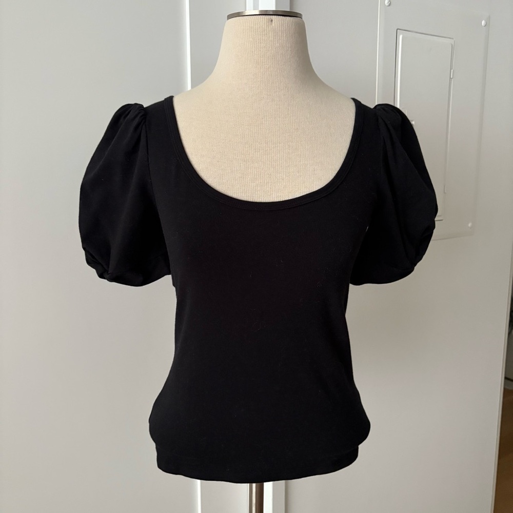 Reformation Frances Short Puff Sleeve Knit Top Tee Shirt size S Black